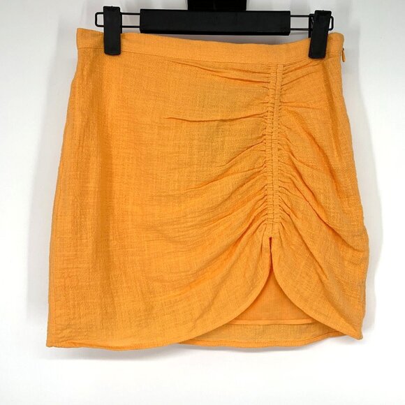 H&M Skirt Orange Crepe Gathered Ruched Mini Lined Summer NWT - Picture 3 of 8